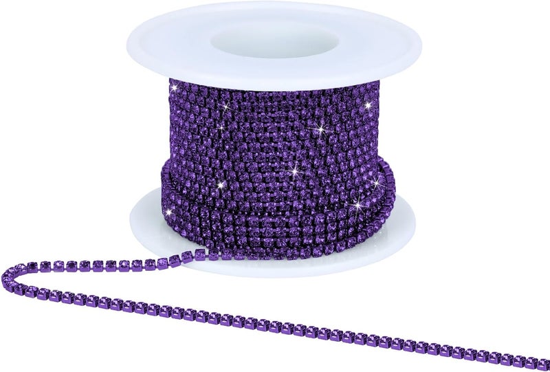 Dropower Crystal Rhinestone Close Chain Trim,10 Yards/Roll of 2mm Rhinestone Banding Claw Cup Chain for Sewing Crafts, DIY Decoration, Jewelry, Clothing, Shoes Dark Purple - Image 1